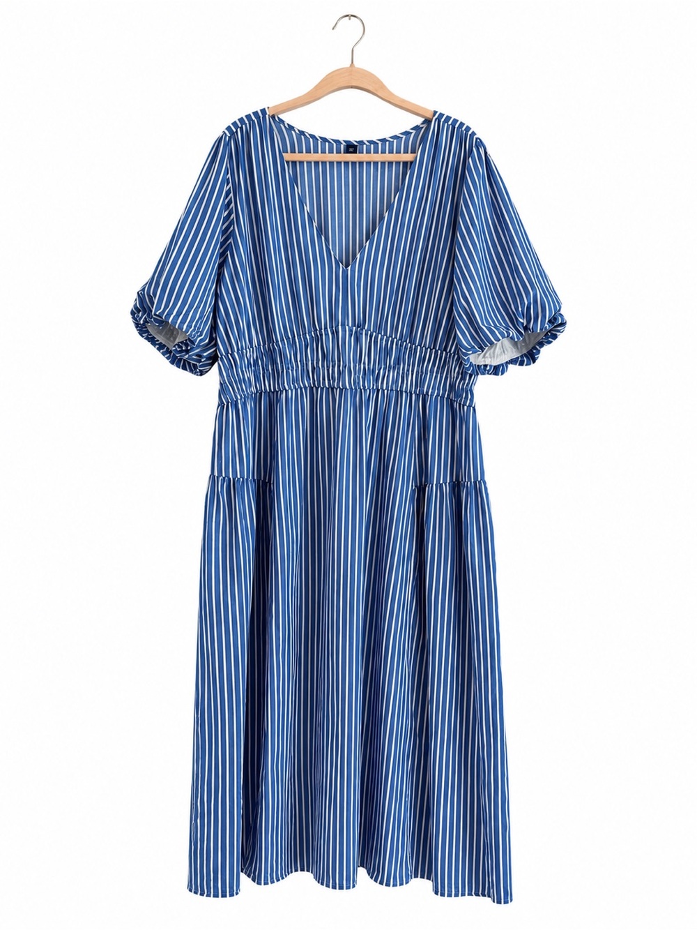 Old Navy Short Sleeve Midi Dress Striped Cotton Midi Dress in Blue & White XXL